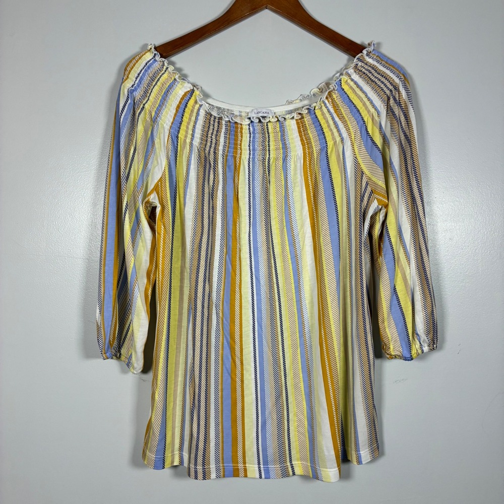 Lascana Blouse 4/6 Striped Off Shoulder Smocked Peasant Boho Coastal Festival
